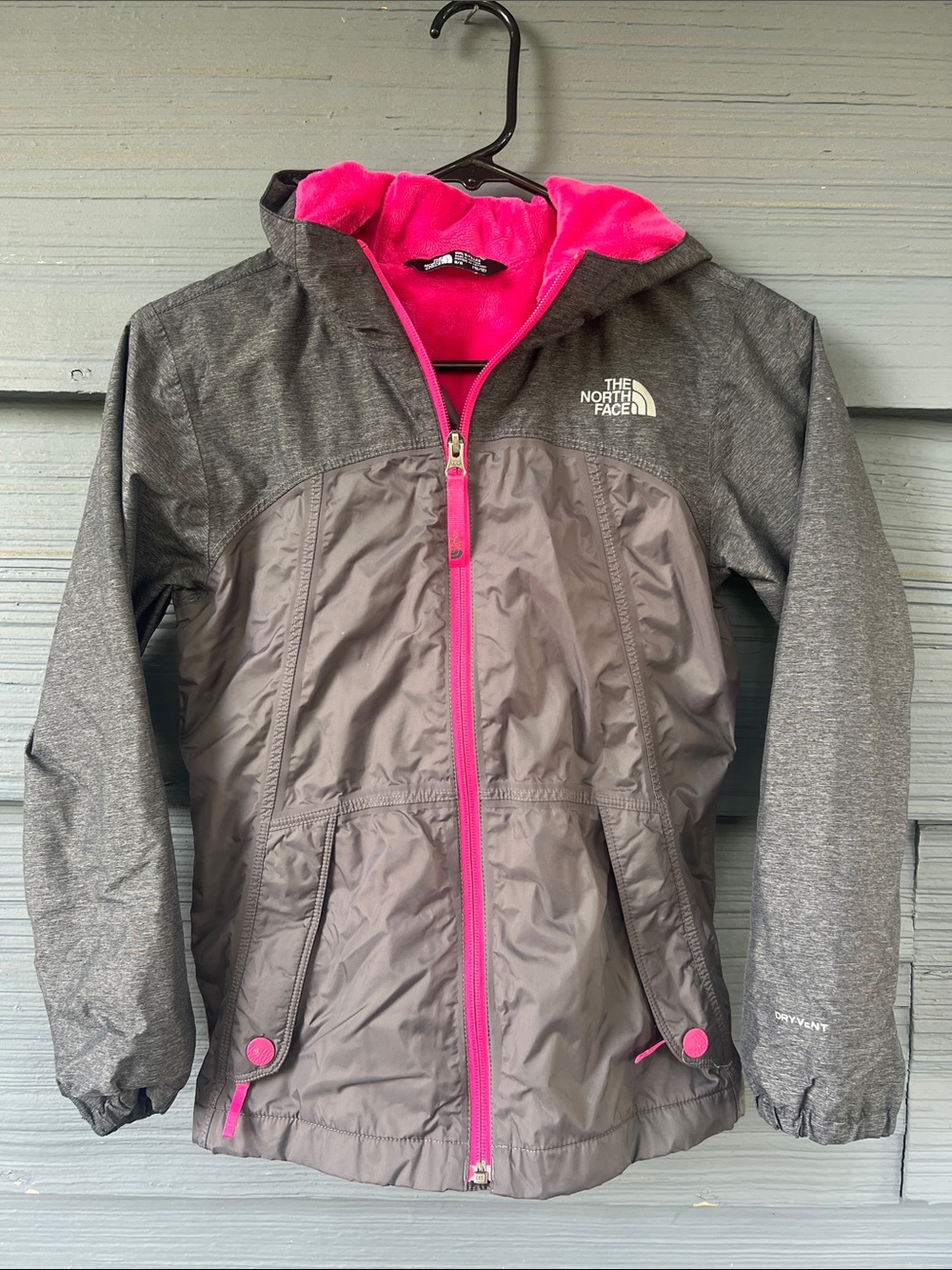 The North Face Gray Jacket with Hot Pink Trim and Hood